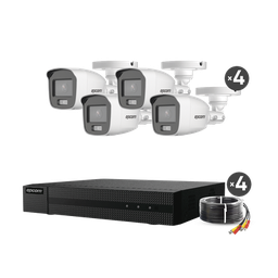 [B8-KIT-CV/A] Kit TurboHD 1080p / DVR 4 Canales / 4 Cámaras Bala ColorVu con Microfono Integrado / Fuente de Poder / Accesorios de Instalación | B8-KIT-CV/A
