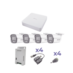 [KESTXLT4BC] KIT COLORVU TURBOHD 1080p Lite / DVR 4 Canales / 4 Cámaras Bala (exterior 2.8 mm) / Transceptores / Conectores / Fuente de Poder Profesional | KESTXLT4BC