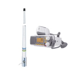 [UM385/5101] Kit de radio móvil VHF marino modelo UM-385 color blanco y antena marina Shakespeare de fibra de vidrio 5101 | UM385/5101