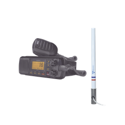 [UM-385BK/KIT5101] Kit de radio UM385BK | mas antena marina de fibra de vidrio TX-5101SYS/10M fabricada en fibra de vidrio con base roscable de acero inoxidable | UM-385BK/KIT5101