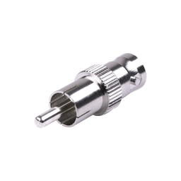 [RFB-1140] Adaptador de BNC Hembra a RCA Macho en 50 Ohm para Fono, uso en Aplicaciones de Audio-Video, Níquel/ Plata/ Delrin. | RFB-1140