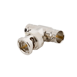 [RFB-1130-1] Adaptador en T para 50 Ohm de BNC Macho a Doble BNC Hembra, Troquelado, Níquel/ Oro/ Delrin. | RFB-1130-1