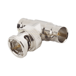 [RFB-1130] Adaptador en T para 50 Ohm de BNC Macho a Doble BNC Hembra, Maquinado, Níquel/ Oro/ Teflón. | RFB-1130