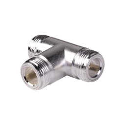 [RFN-1011-1] Adaptador en T, Triple Conectores N Hembra, Plata/ Oro/ Teflón. | RFN-1011-1