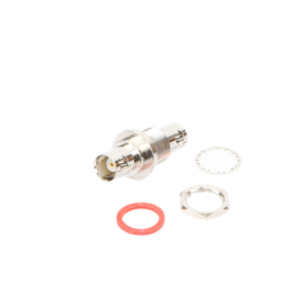 [RFB-1135] Adaptador Doble BNC Hembra para Chasis, Hermético y de Montaje en D-Plano, Níquel/ Oro/ Delrin. | RFB-1135