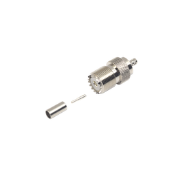 [RFU-527] Conector UHF Hembra (SO-239) en Línea, de Anillo Plegable para Cable RG-58/U, RG-142/U, Níquel/ Plata/ Delrin. | RFU-527