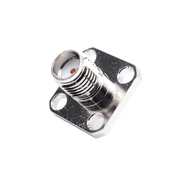 [RSA-3271] Conector SMA Hembra, Montaje de Panel Cuadrado, 4 Perforaciones, Soldable, Niquel/ Oro/ Teflón. | RSA-3271
