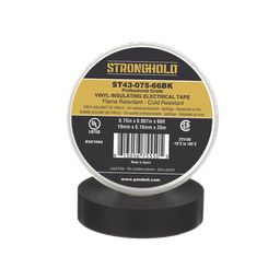 [ST43-075-66BK] Cinta Eléctrica STRONGHOLD para Aislar, de PVC, Uso Profesional en Construcción Eléctrica, Grosor 0.18mm (7 mil), Ancho 19mm, y 20m Largo, Color Negro. | ST43-075-66BK