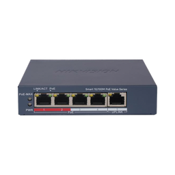 [DS-3E1105P-EI/M] Switch PoE+ / Monitoreable / 4 Puertos 10/100 Mbps PoE+ / 1 Puerto 10/100 Mbps Uplink / Configuración Nube Hik-PartnerPro / Modo Extendido hasta 300 Metros /  45 W | DS-3E1105P-EI/M