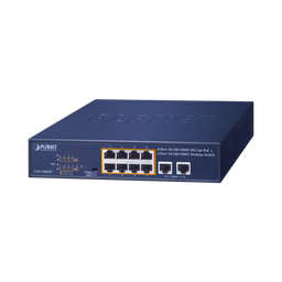 [GSD-1008HP] Switch de Escritorio No Administrable / 8 Puertos 10/100/1000T PoE+ 802.3at / 2 Puertos Uplink 10/100/1000T / Presupuesto PoE 120 Watts / Modos Estándar, VLAN y Extend / Distancia Extendida 250 mts / Rackeable | GSD-1008HP