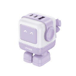 [35314B] Cargador RobotGaN de 65W Serie UNO | 3 Puertos de Carga Rápida | 2 USB-C | 1 USB-A | PD 3.0 | QC 4.0 | Carga Inteligente | Tecnología GaN II | Zapato Magnético Extraíble | Carcasa Ignífuga | Pantalla LED | 35314B